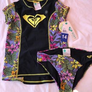 Girls Roxy rash guard & bikini bottom set